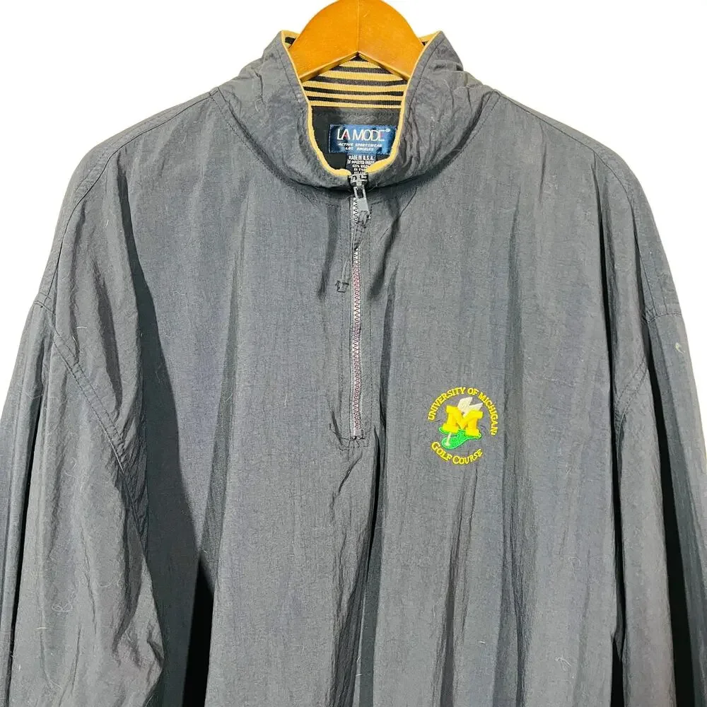 La Mode U of Michigan Golf Course Half Zip Pullover Navy Gold Long Sleeve - XXL